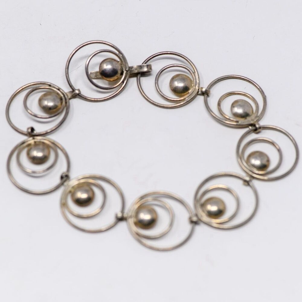 800 Silver Spiral & Bead Bracelet Vintage Artsy